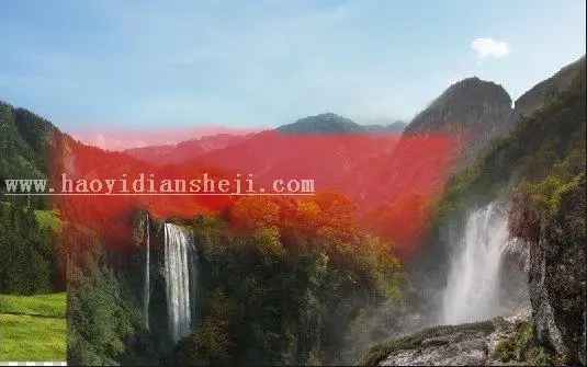 场景合成，合成一张深山瀑布风景照片_www.haoyidiansheji.com