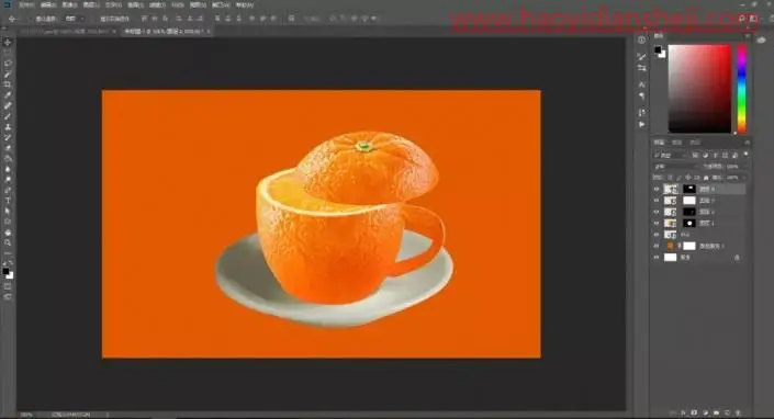 创意合成，制作一款创意橙子杯子_www.haoyidiansheji.com