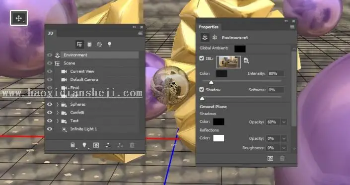 3D工具，通过PS中的3D功能创建膨胀3D文本效果_www.haoyidiansheji.com