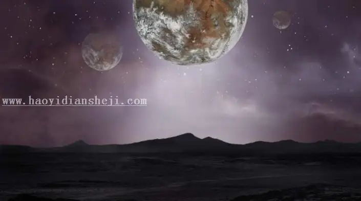 风景合成，用PS创建一个暗黑风格的蓝色科幻外星场景_www.haoyidiansheji.com