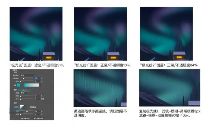 插画制作，用PS绘制以极光为主题的唯美插画_www.haoyidiansheji.com