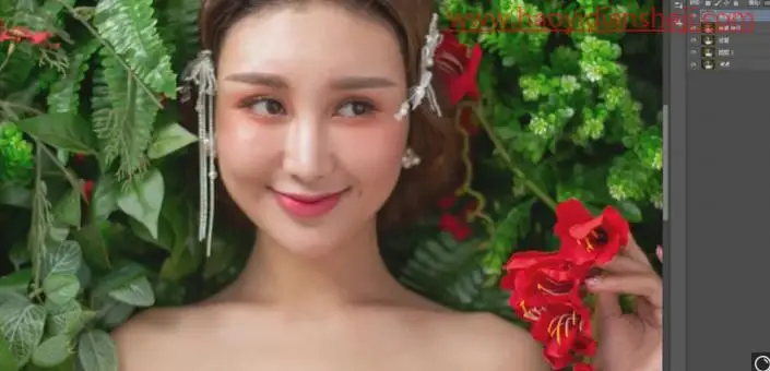 人像修图，给花丛中拍摄的人物进行修图_www.haoyidiansheji.com