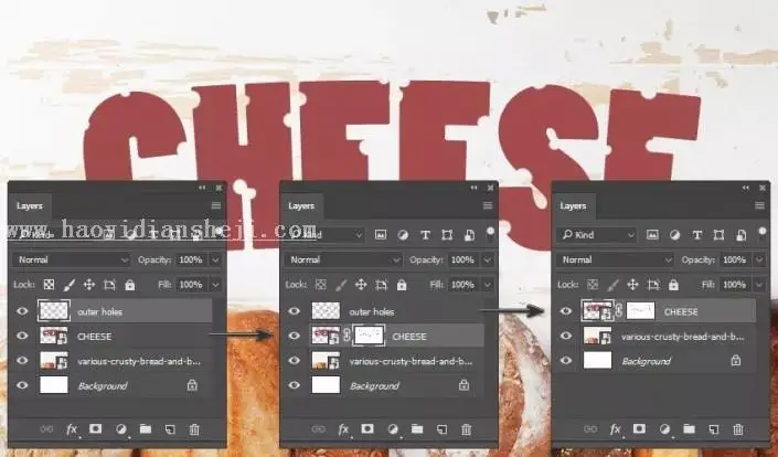 文字设计，通过PS制作奶酪样式的文字_www.haoyidiansheji.com