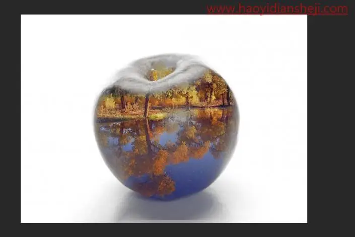 艺术合成，合成一个风景优美的水晶苹果_www.haoyidiansheji.com