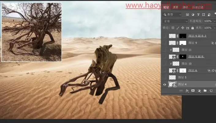 创意合成，用PS合成一个在奔跑的树人_www.haoyidiansheji.com