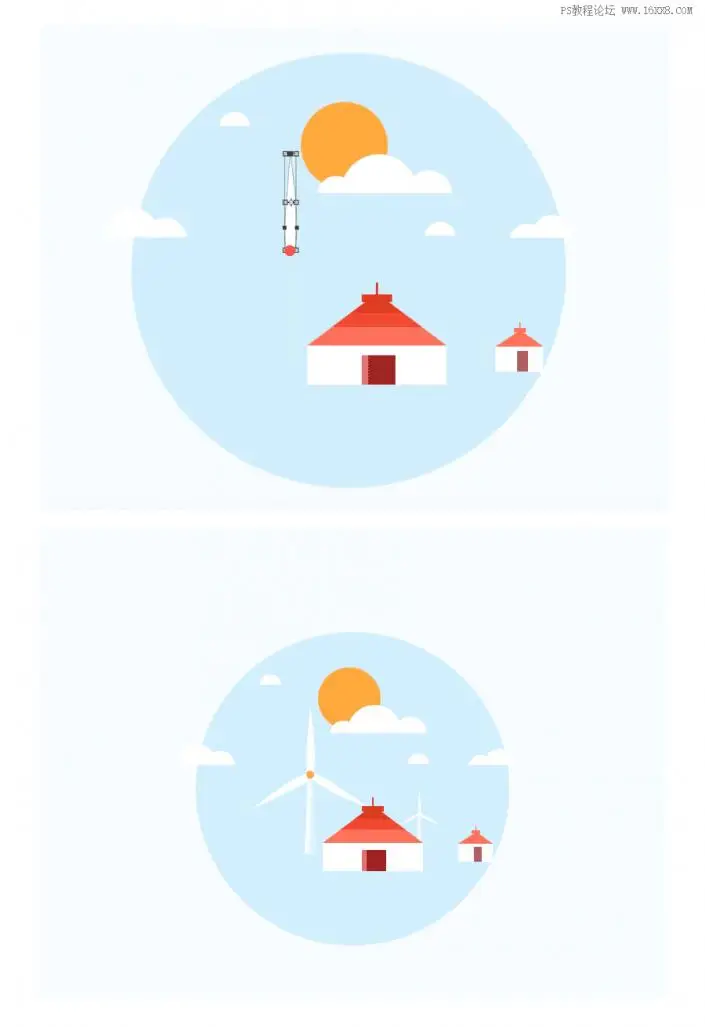 插画制作，绘制简单的乡间村庄静谧场景_www.haoyidiansheji.com