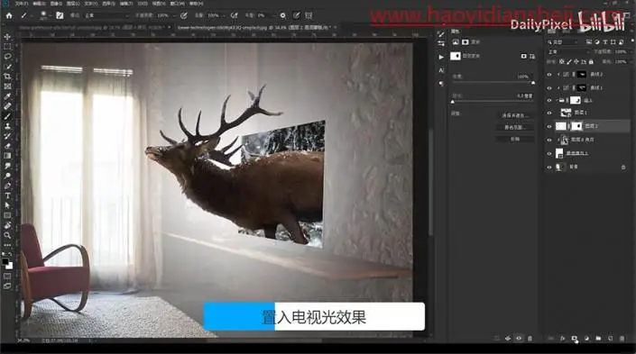奇幻合成，制作一只从电视机中走出的驯鹿_www.haoyidiansheji.com