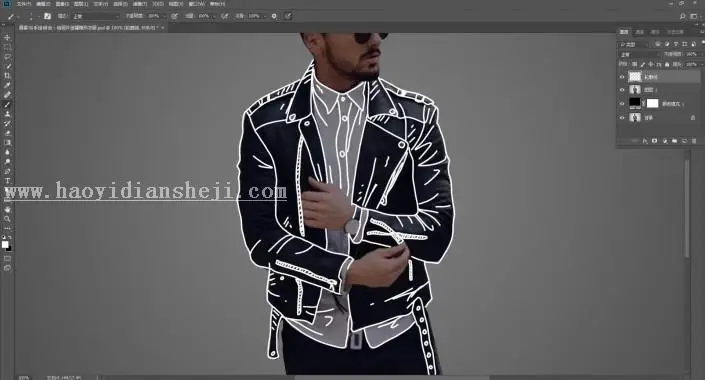 手绘效果，用PS给模特穿一件“透明”的衣服_www.haoyidiansheji.com