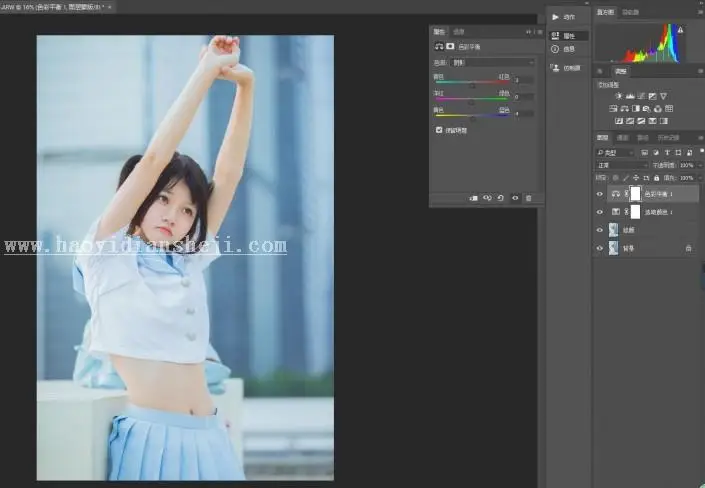 冷色调，调出天台制服少女清爽夏日色调_www.haoyidiansheji.com