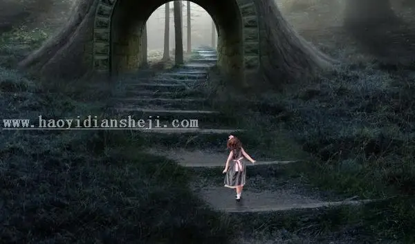 童话场景，合成爱丽丝漫游仙境的小人国场景_www.haoyidiansheji.com