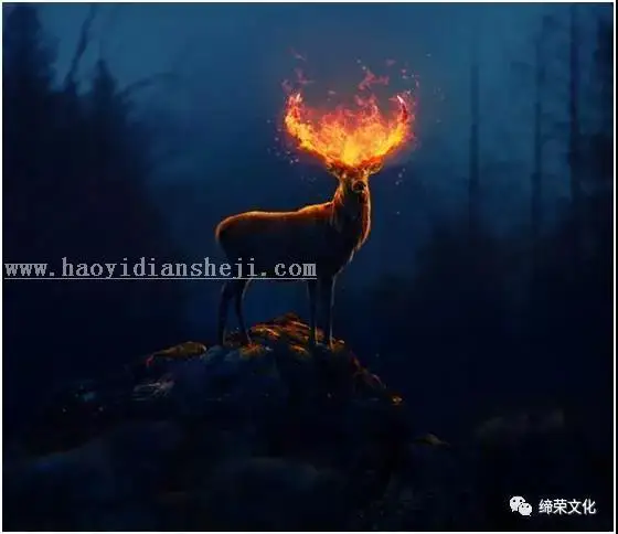 照片合成，用PS合成一个梦幻火焰鹿_www.haoyidiansheji.com
