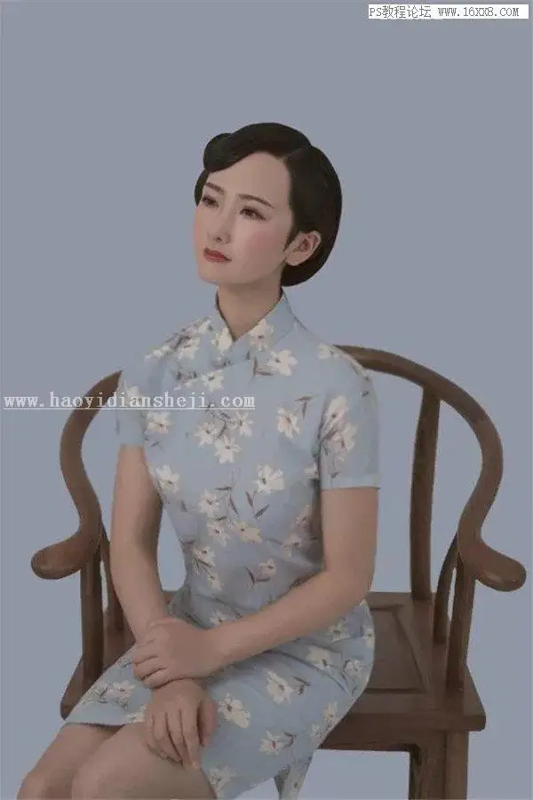 工笔画，用PS制作古典中国范的工笔画人物效果_www.haoyidiansheji.com