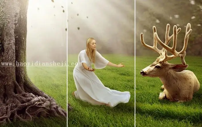 森林场景，合成女人与鹿梦幻森林场景教程_www.haoyidiansheji.com