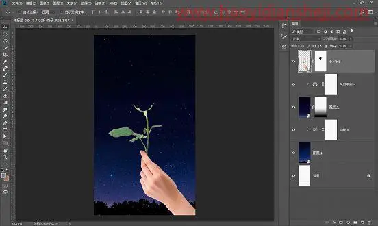 创意合成，合成一朵梦幻极具创意的玫瑰花月亮照片_www.haoyidiansheji.com