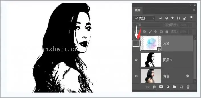 水彩效果，用PS把范冰冰数码照快速变成水彩画_www.haoyidiansheji.com