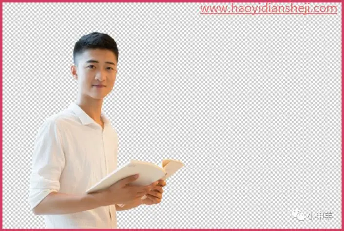 抠人物，抠出倚靠在图书馆侧壁上的帅气男生的照片_www.haoyidiansheji.com