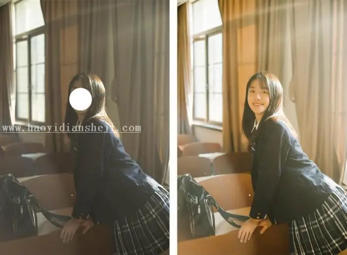 写真照片，通过PS制作清新通透的校园写真制服照片_www.haoyidiansheji.com