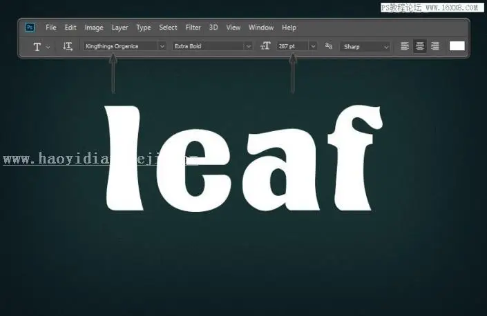 立体字，用PS制作绿叶构成的3D立体字_www.haoyidiansheji.com