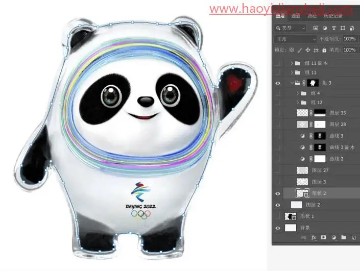 转手绘，绘制2022年冬奥会吉祥物冰墩墩_www.haoyidiansheji.com