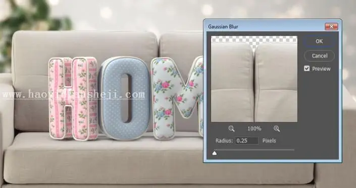 3D功能，通过PS的3D功能制作沙发上的靠枕_www.haoyidiansheji.com