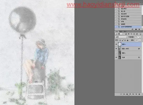 素描效果，在ps中制作真实又漂亮的彩铅素描照片_www.haoyidiansheji.com