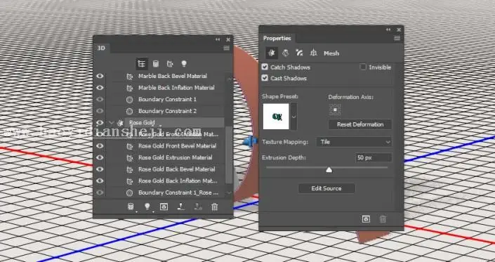 3D功能，通过PS中的3D功能设计大理石玫瑰材质的文字_www.haoyidiansheji.com