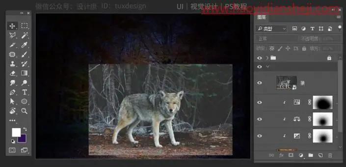 场景合成，通过PS合成一张森林偶遇记的童话场景_www.haoyidiansheji.com