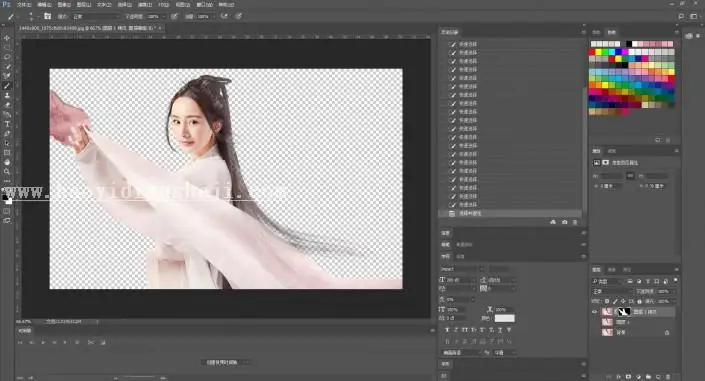 工笔画，用杨幂照片做工笔画效果实例_www.haoyidiansheji.com