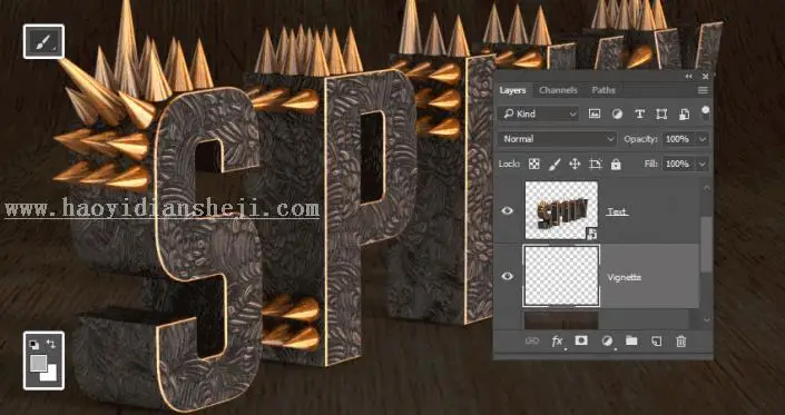 金属字，用PS制作3D效果的金属铆钉文字_www.haoyidiansheji.com