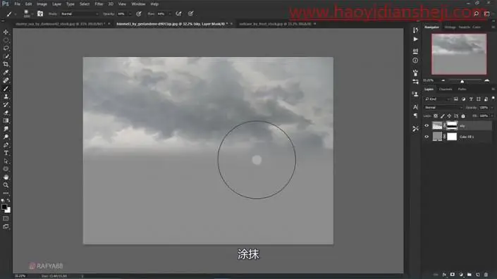 奇幻合成，合成一幅在风浪中坐着皮箱漂流的奇幻场景_www.haoyidiansheji.com
