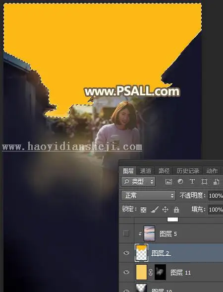夕阳效果，通过PS给街拍女孩添加夕阳美景效果_www.haoyidiansheji.com