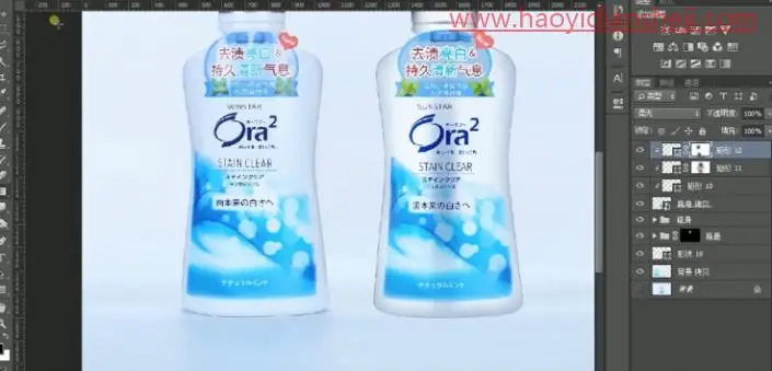 产品修图，给漱口水营造一种夏日清凉感_www.haoyidiansheji.com