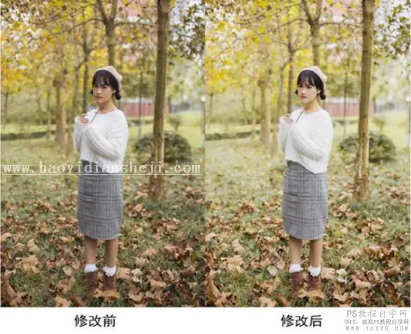 金秋色，用PS调出银杏树下暖黄外景人像_www.haoyidiansheji.com