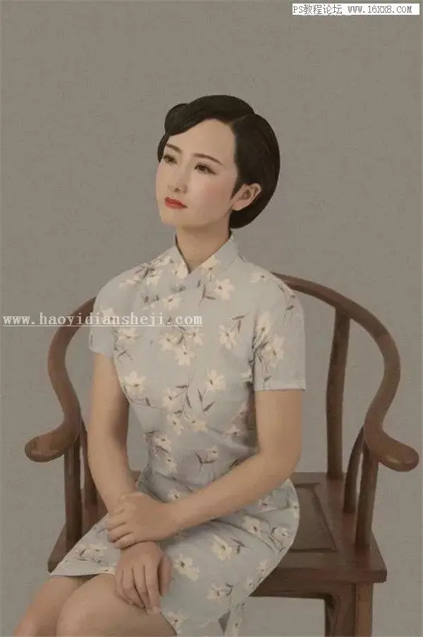 工笔画，用PS制作古典中国范的工笔画人物效果_www.haoyidiansheji.com