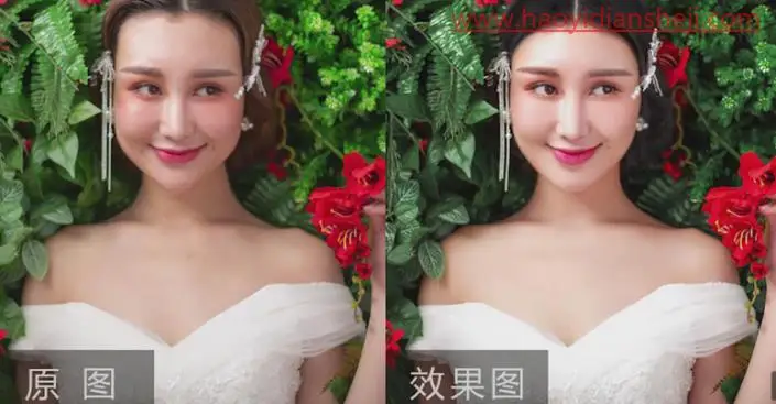 人像修图，给花丛中拍摄的人物进行修图_www.haoyidiansheji.com