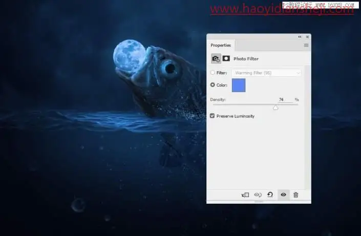 场景合成，在PS中合成一幅大鱼吞月的超现实场景_www.haoyidiansheji.com