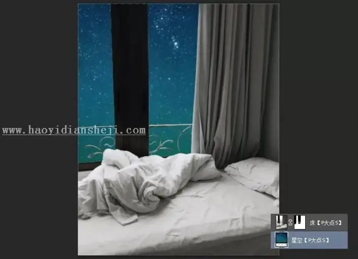 场景合成，通过PS把月亮“搬”到自己的床上_www.haoyidiansheji.com