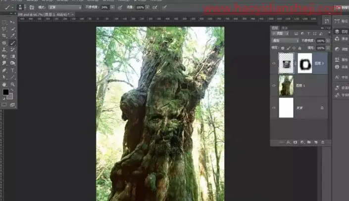 创意合成，合成一张老人与树在一起的奇幻场景_www.haoyidiansheji.com