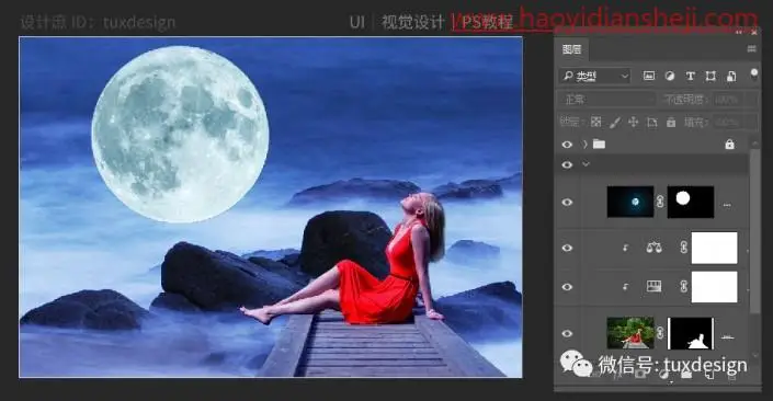 场景合成，通过PS合成一幅人物举头望明月的诗意场景_www.haoyidiansheji.com