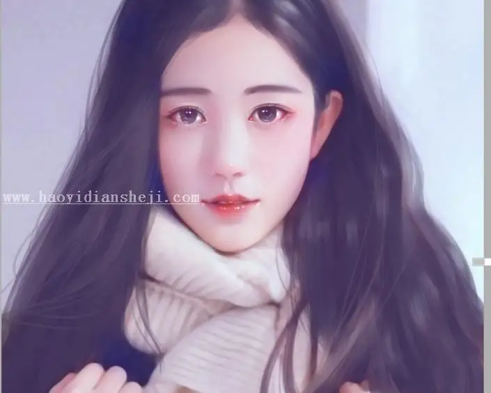 转手绘，给清新女孩照片做出唯美手绘效果_www.haoyidiansheji.com