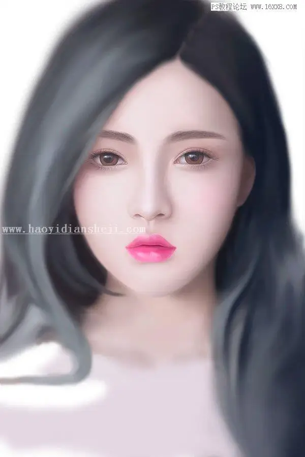 鼠绘人物，用PS绘制长发飘飘的女性人物_www.haoyidiansheji.com