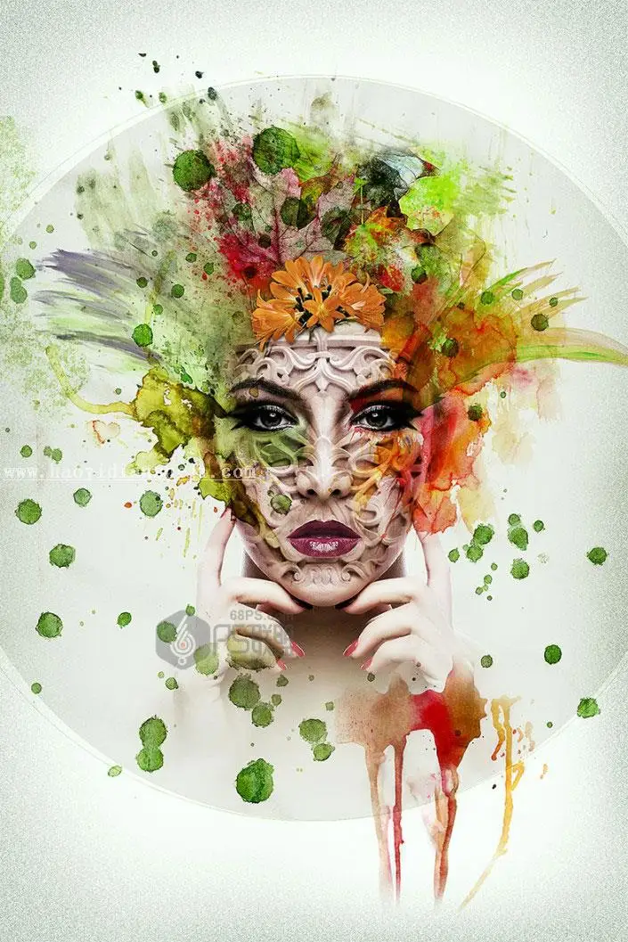 水彩效果，制作抽象的水彩人像艺术效果_www.haoyidiansheji.com