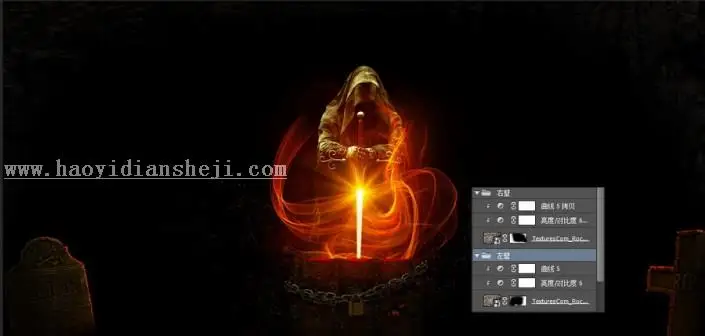 场景合成，合成一个创意的黑暗中的神秘人物壁纸_www.haoyidiansheji.com