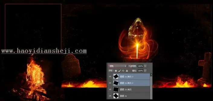 场景合成，合成一个创意的黑暗中的神秘人物壁纸_www.haoyidiansheji.com