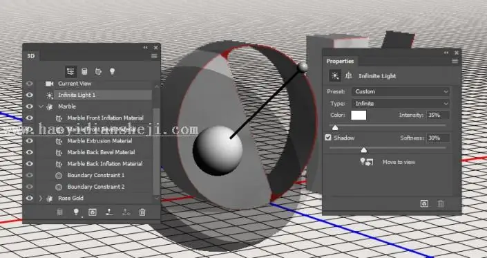 3D功能，通过PS中的3D功能设计大理石玫瑰材质的文字_www.haoyidiansheji.com