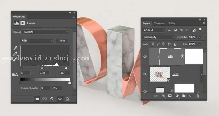 3D功能，通过PS中的3D功能设计大理石玫瑰材质的文字_www.haoyidiansheji.com