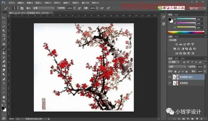抠植物，快速抠取书画中梅花图片_www.haoyidiansheji.com