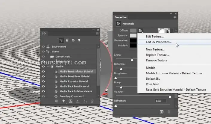 3D功能，通过PS中的3D功能设计大理石玫瑰材质的文字_www.haoyidiansheji.com