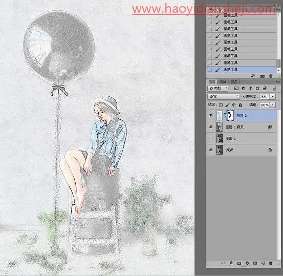 素描效果，在ps中制作真实又漂亮的彩铅素描照片_www.haoyidiansheji.com