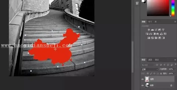 绘画效果，通过PS给楼梯制作国旗图案_www.haoyidiansheji.com